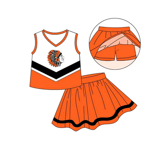 Preorder (moq 5)Baby Girls Orange Indian Top Team Skorts Team Sets