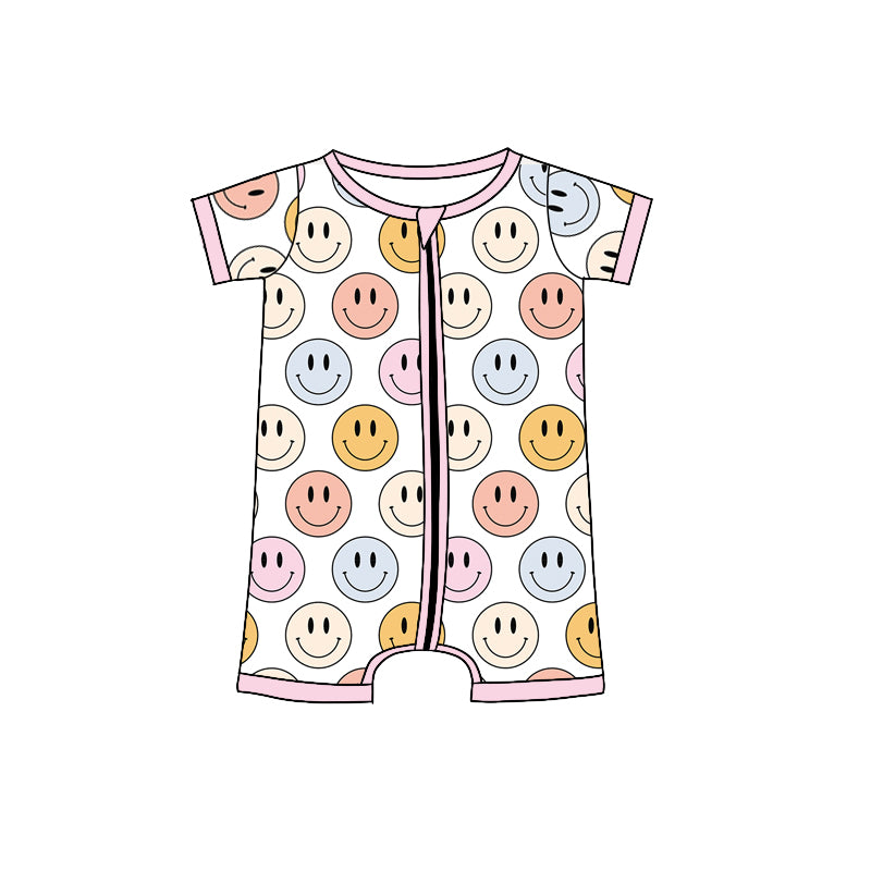 Baby Girls Pink Smile Zip Short Sleeve Rompers preorder(moq 5)