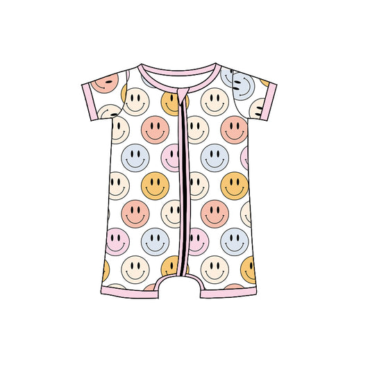 Baby Girls Pink Smile Zip Short Sleeve Rompers preorder(moq 5)