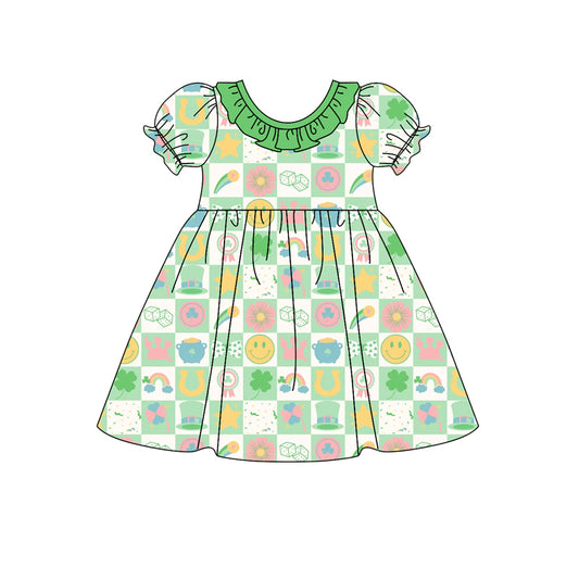 Baby Kids St Patrick Green Girls Ruffle Knee Length Dresses preorder(MOQ 5)