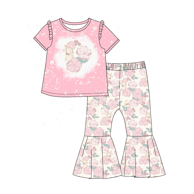 Baby Girls Easter Rabbits Flowers Top Bell Pants Clothes Sets preorder(MOQ 5)