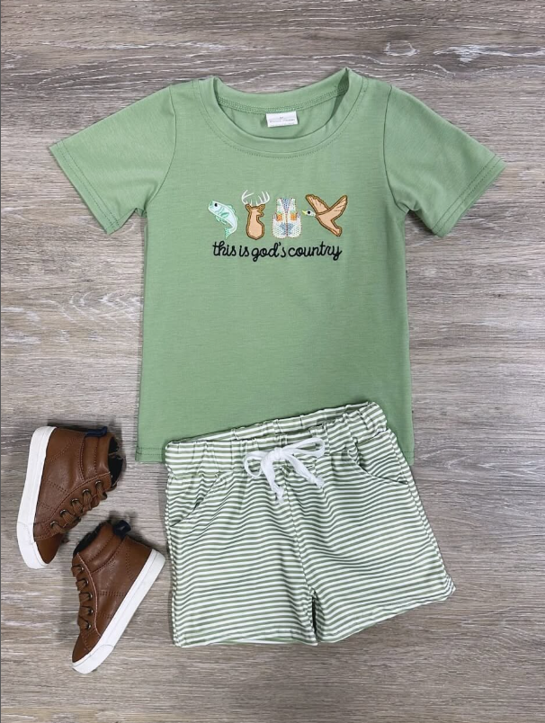 Baby Boys God Country Hunting Tee Shirt Shorts Clothes Sets