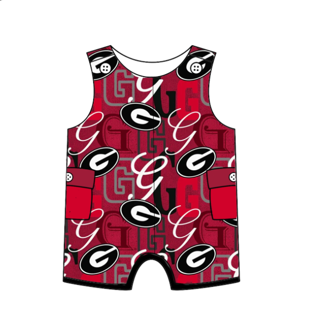 Preorder (moq 5)Baby Girls Red Sleeveless G Team Shorts Rompers