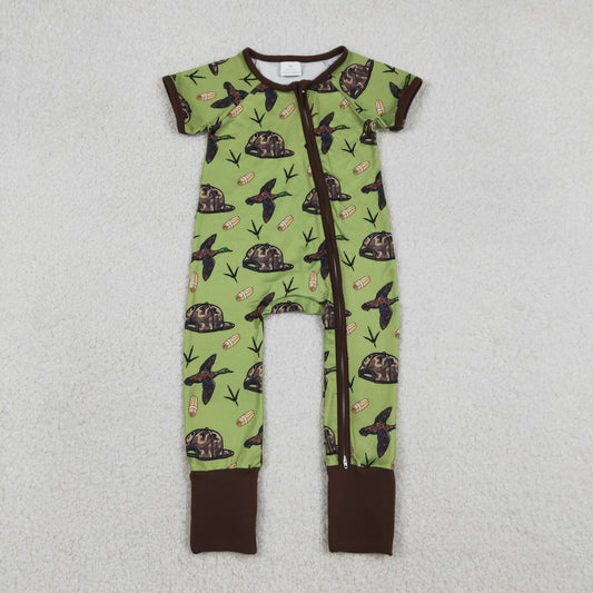 Baby Boys Ducks Calls Camo Hats Hunting Two Way Zip Convertible Rompers