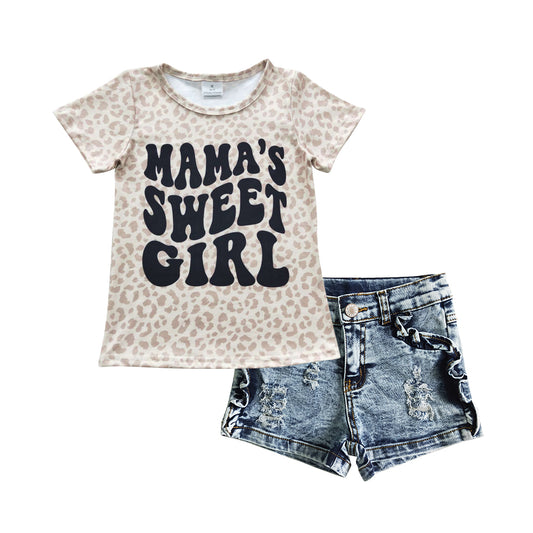 Baby Girls Mama's Sweet Girl Denim Shorts Clothes Sets