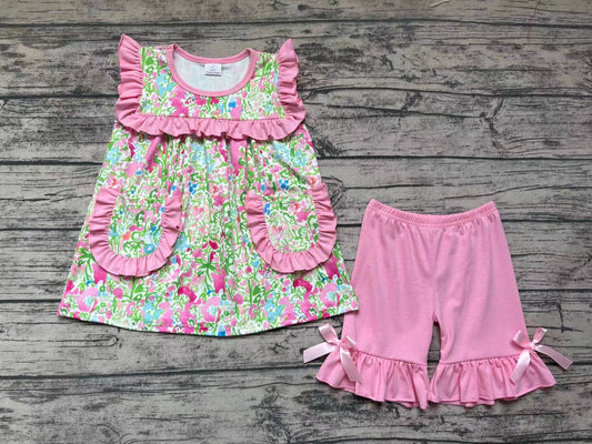 Baby Girls Pink Green Flowers Clothes Sets