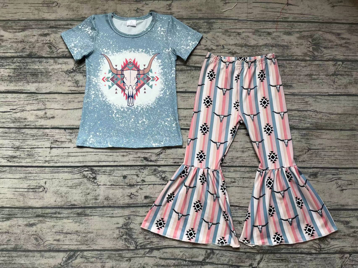 Baby Girls Cow Sull Shirt Bell Pants Western Clothes Sets