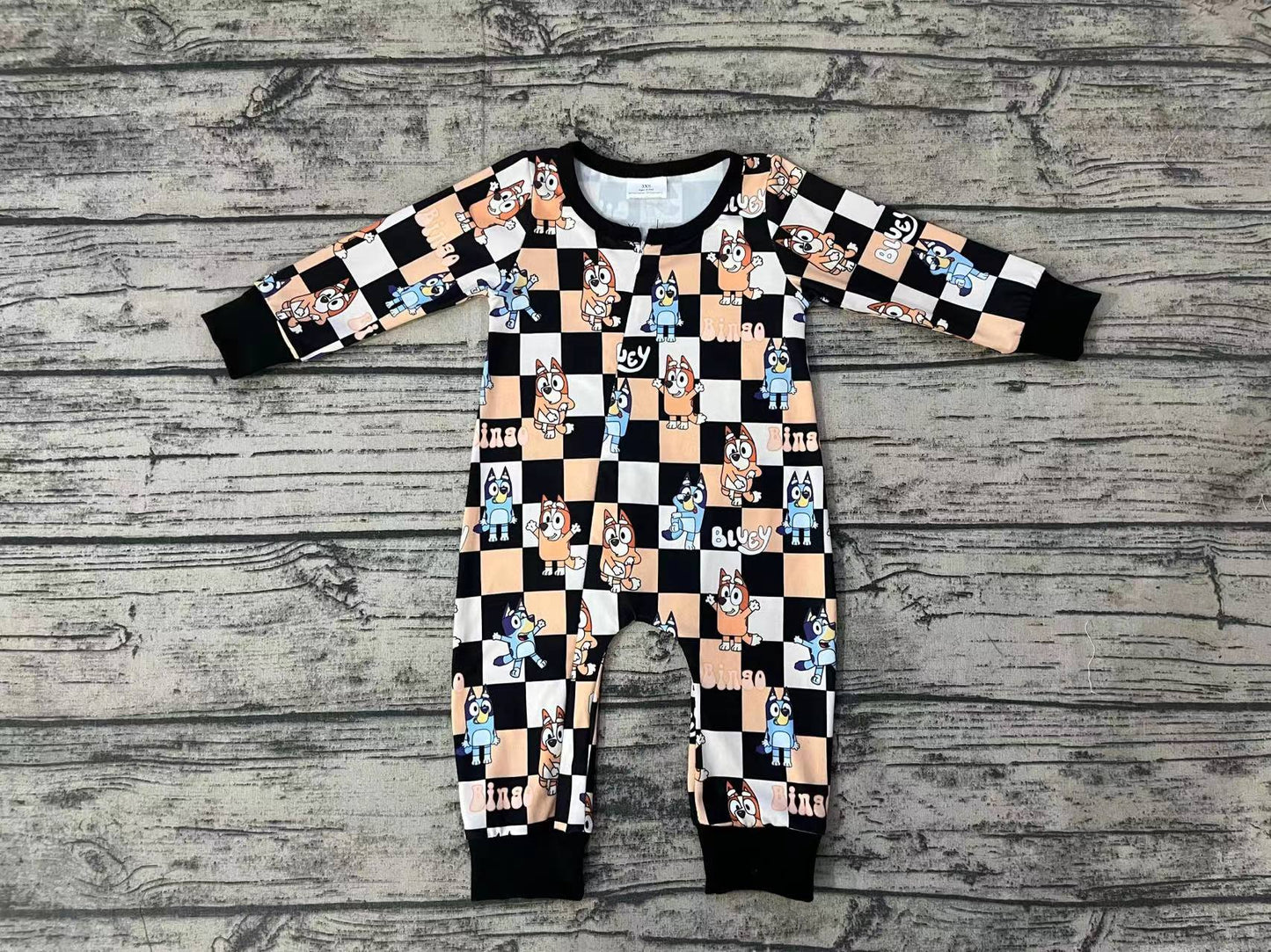 Baby Kids Dog Checkered Zip Rompers