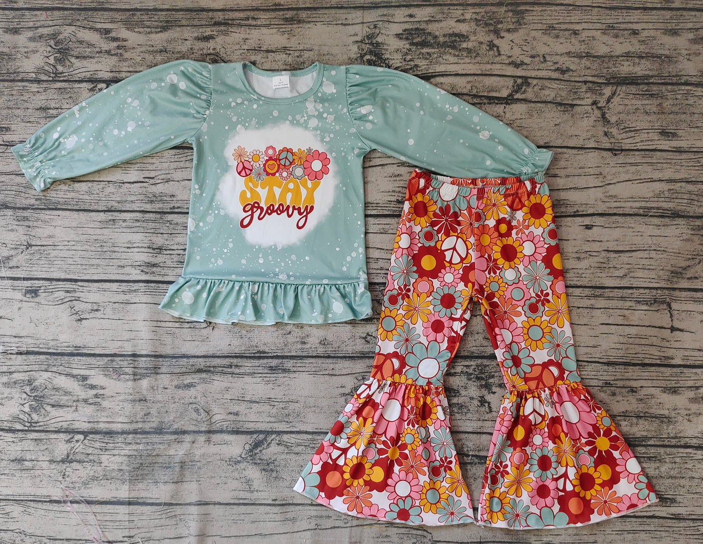 Baby Girls Stay Groovy Tee Flowers Bell Pants Clothes Sets