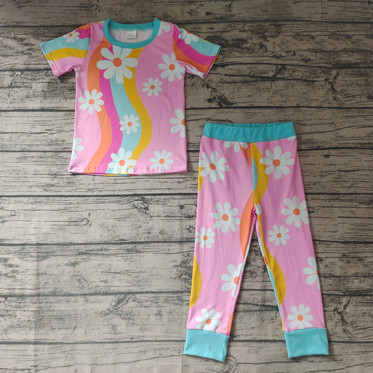 Baby Girls Pink Flowers Pajamas Clothes Sets