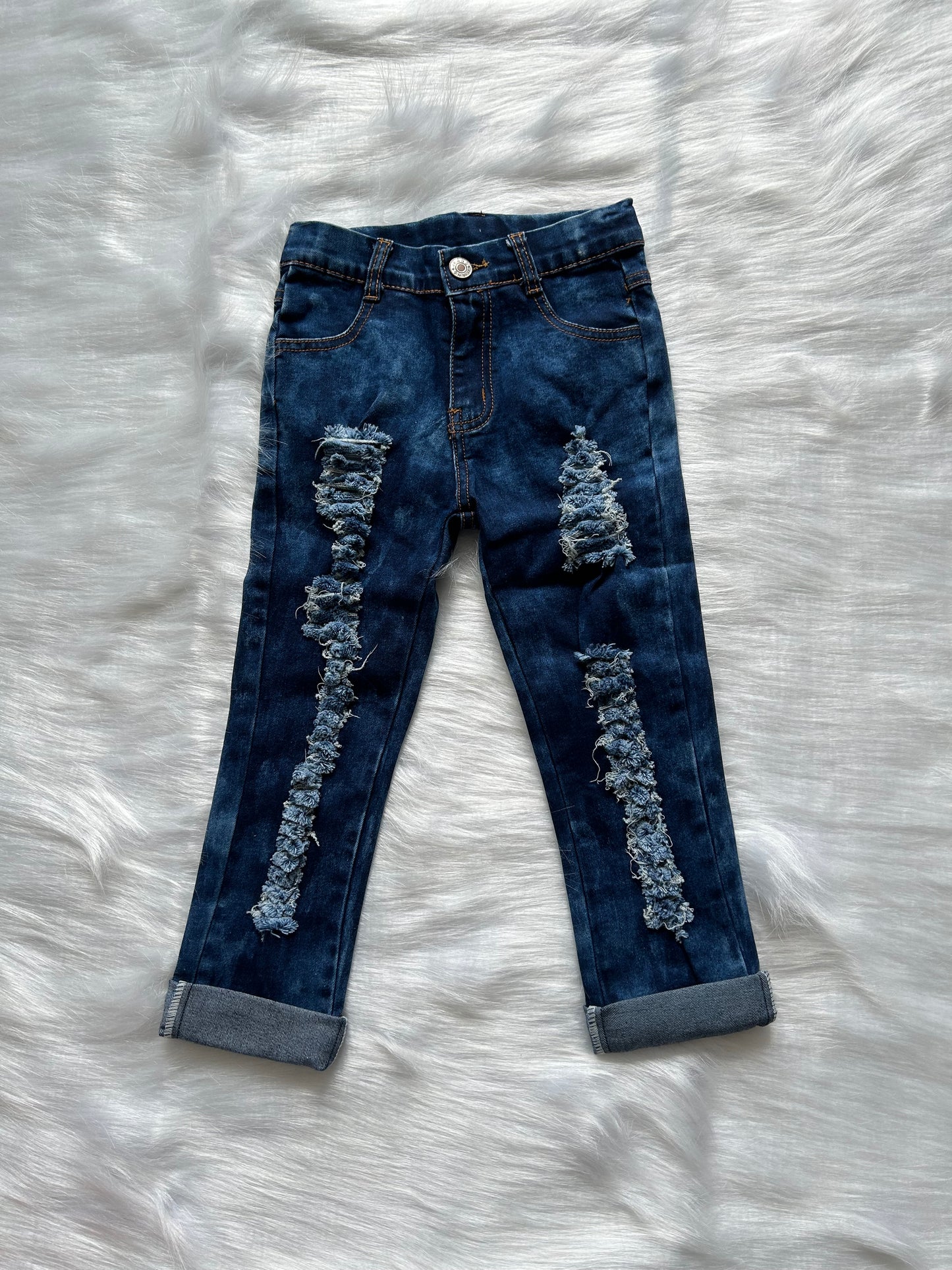 Baby Boys Distressed Navy Blue Denim Pants