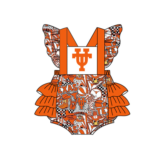 Baby Girls Team Orange Ruffle Rompers preorder(moq 5)