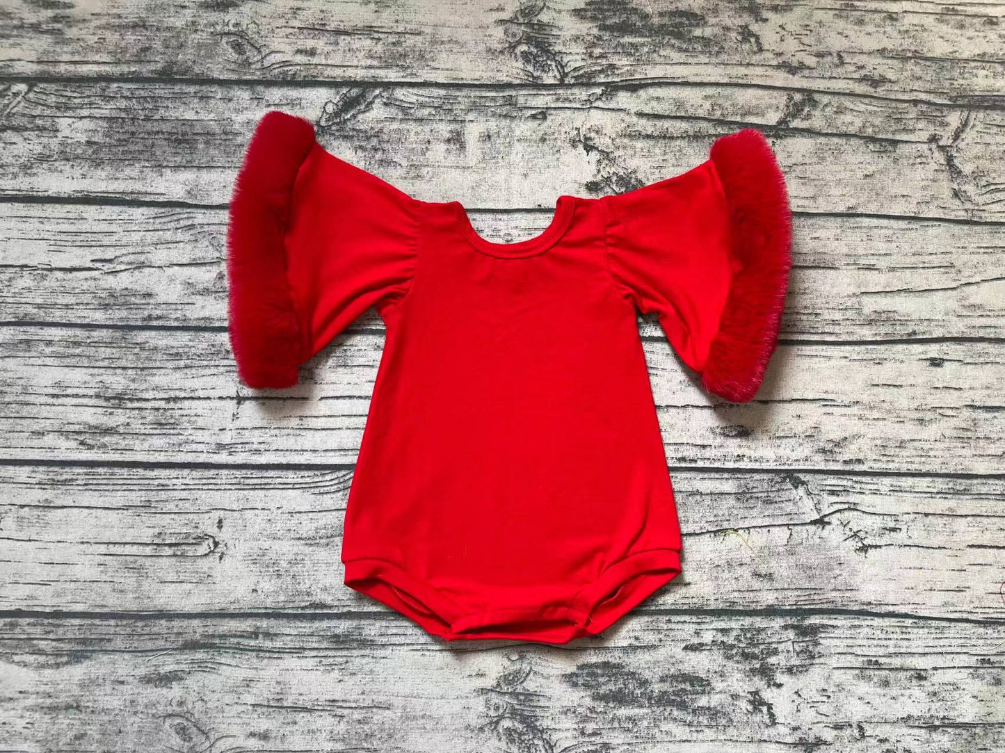 Baby Girls Red Fur Sleeve Rompers