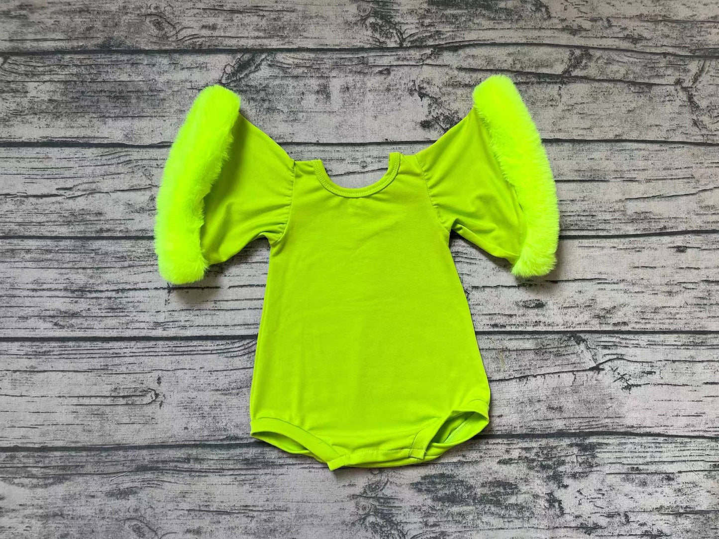 Baby Girls Green Fur Sleeve Rompers