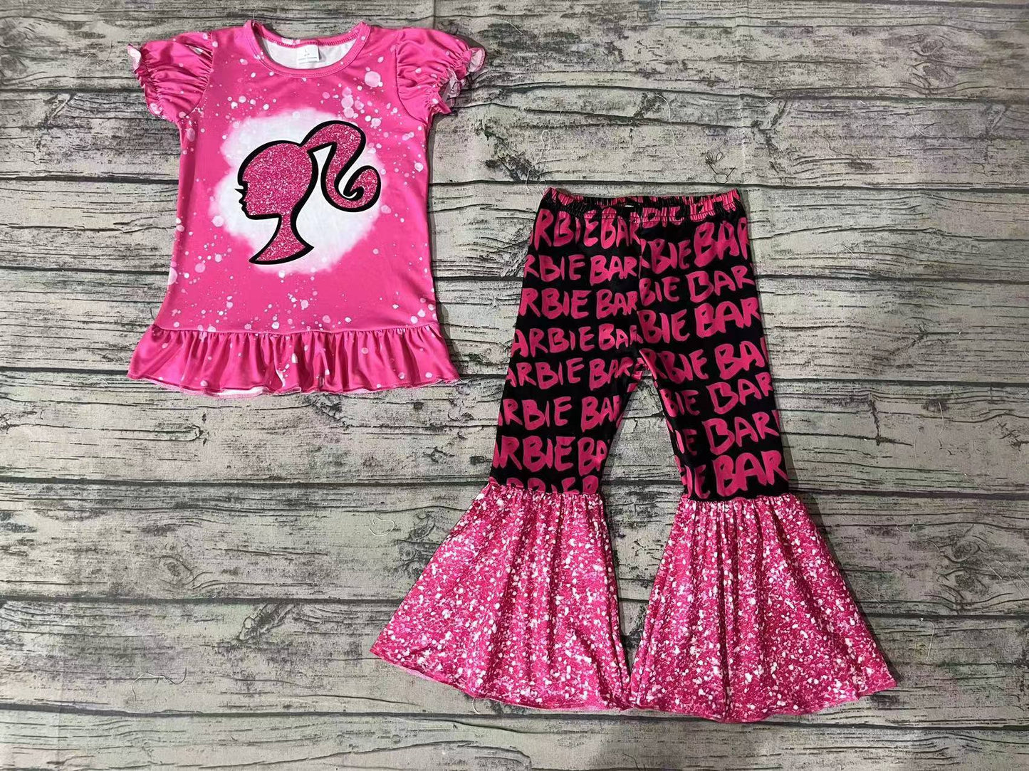 Baby Girls Doll Pink Words Bell Pants Clothes Sets