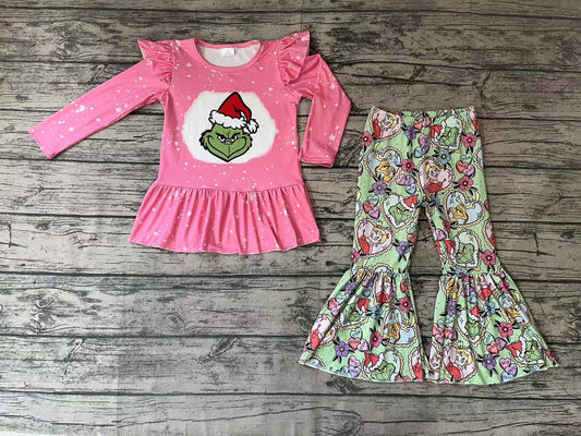 Baby Girls Pink Frog Bell Pants Clothes Sets