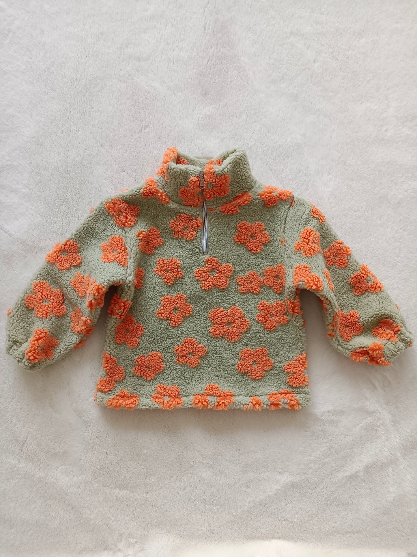 Baby Girls Green Orange Flowers Thick Pullovers Tops