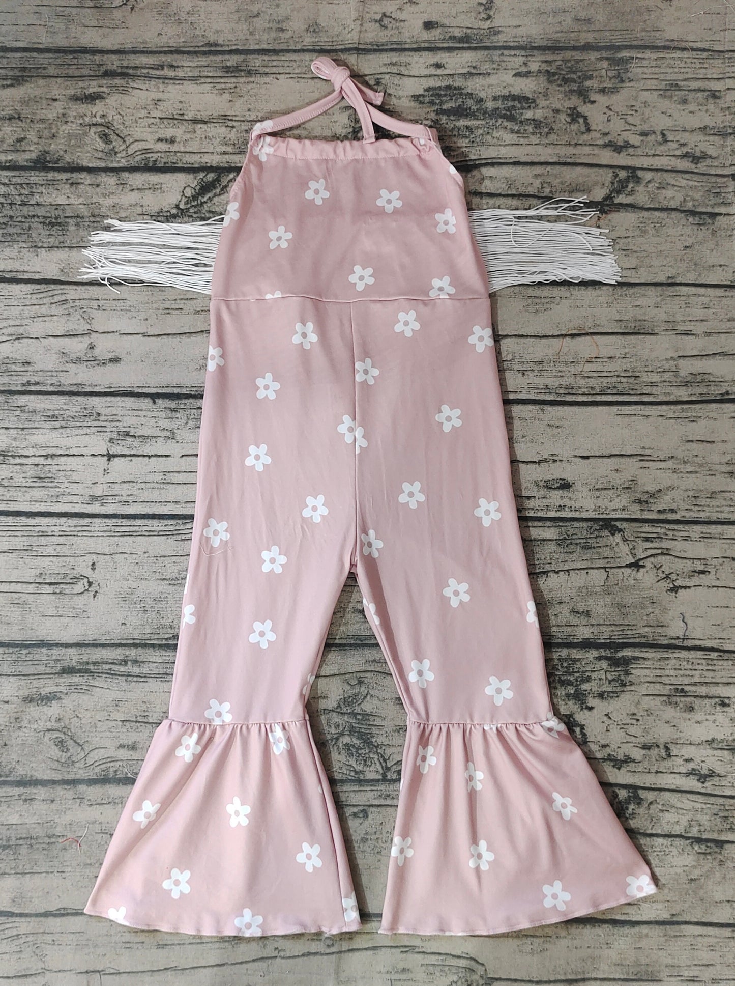 Baby Girls Western Pink Flowers Tassels Jumpsuits