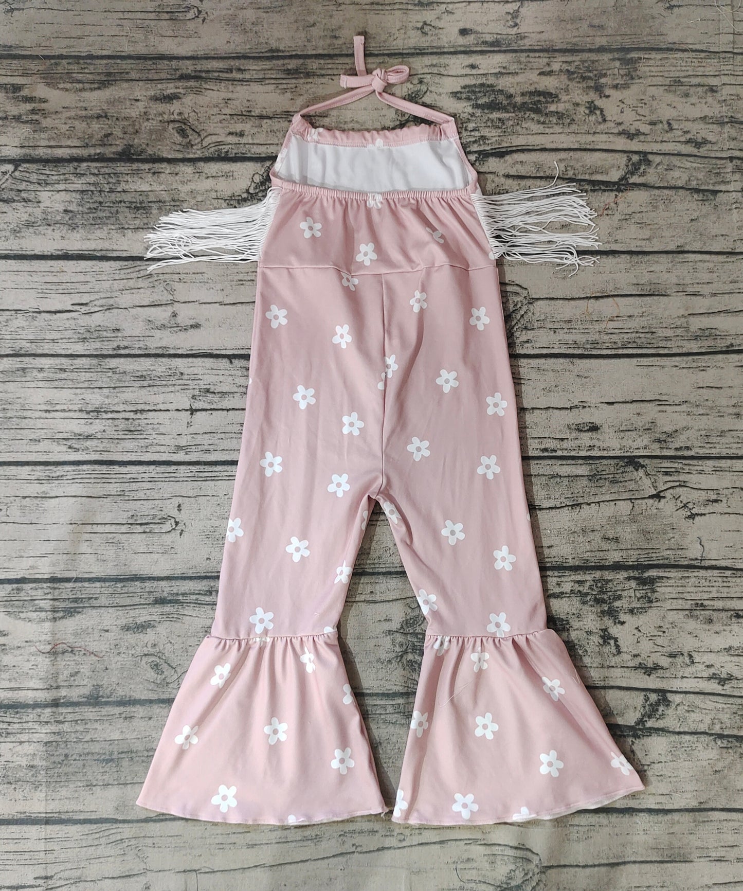 Baby Girls Western Pink Flowers Tassels Jumpsuits