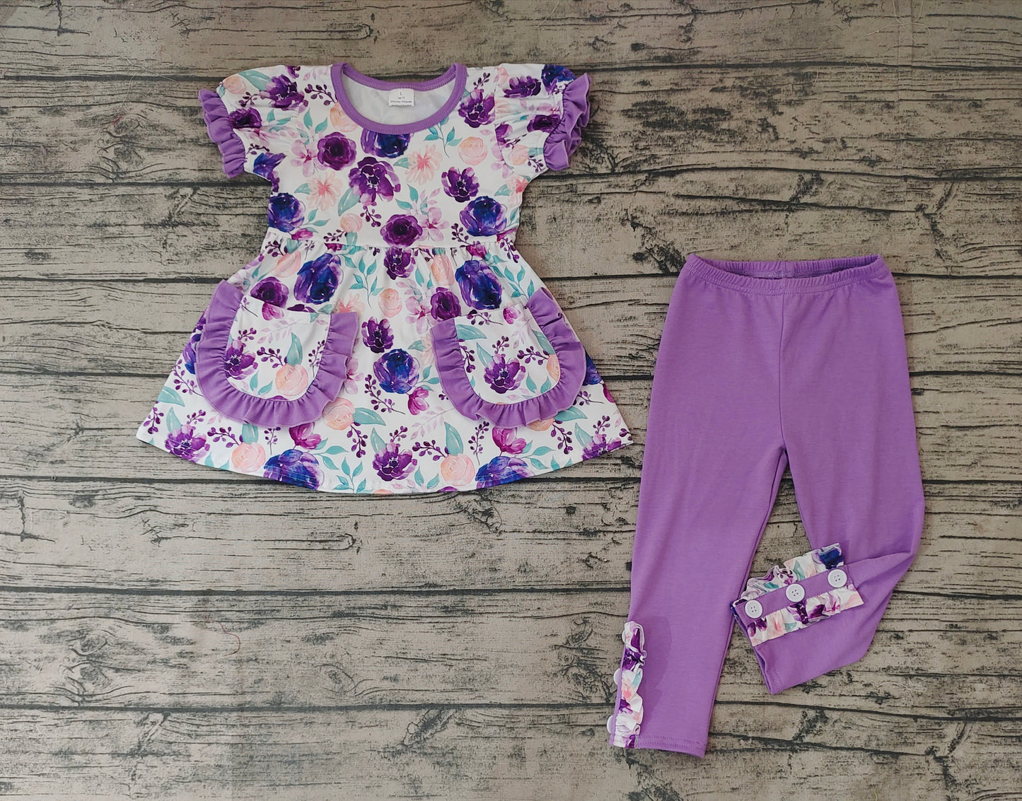 Baby Girls Purple Floral Tunic Pants Clothing Sets