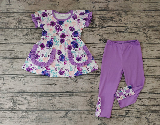 Baby Girls Purple Floral Tunic Pants Clothing Sets