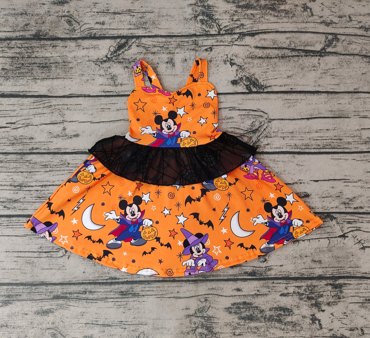 Baby Girls Halloween Cartoon Strap Ruffle Dresses