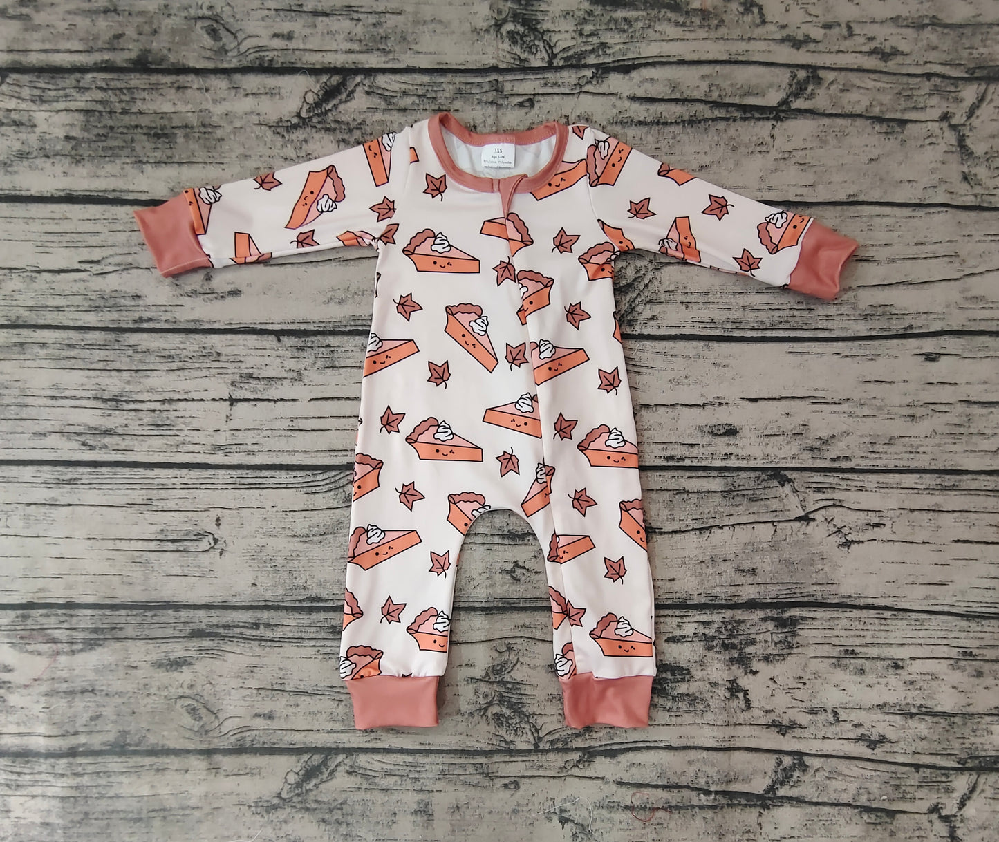 Baby Girls Zip Pie Thanksgiving Print Rompers