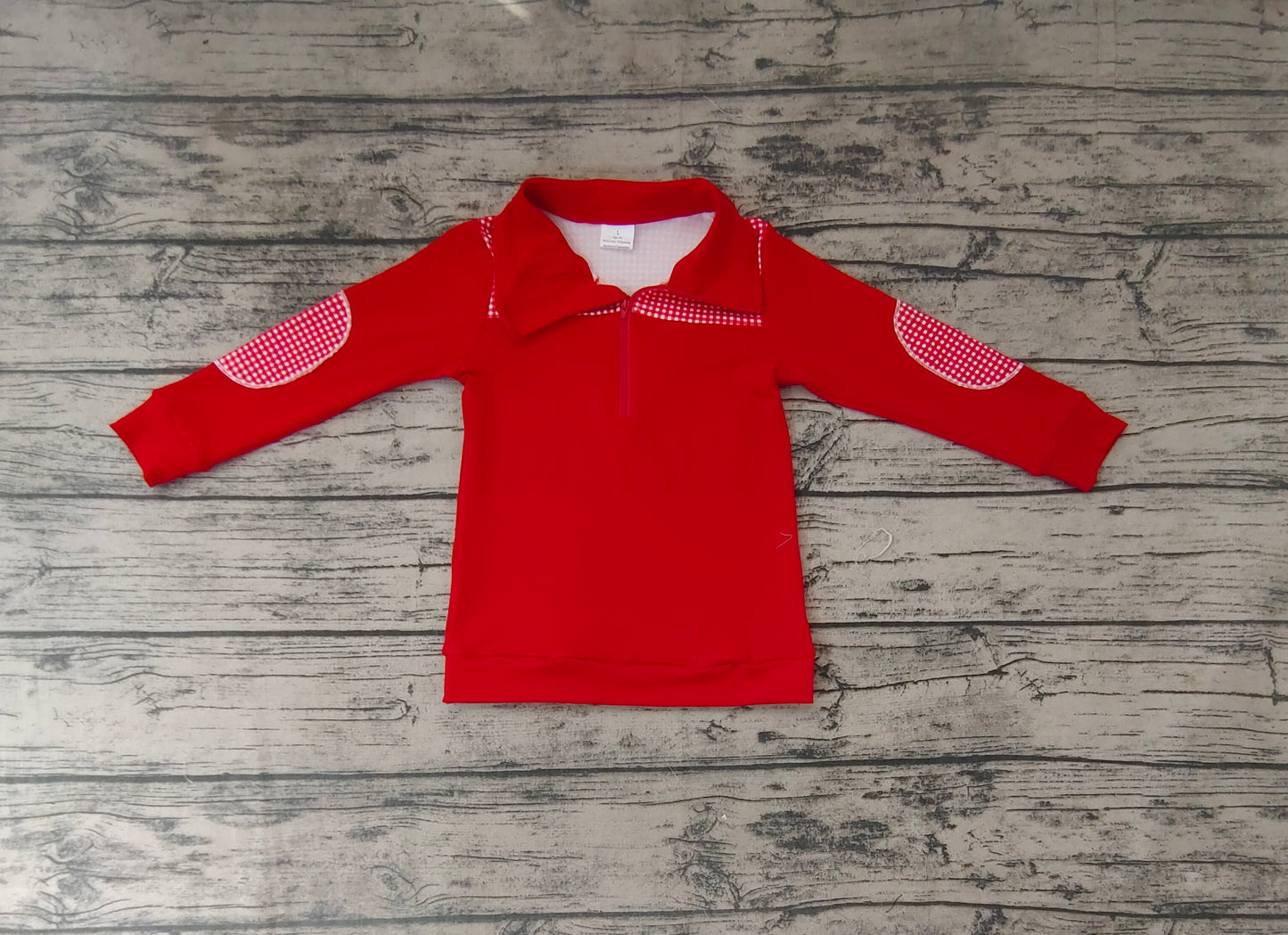 Baby Kids Red Long Sleeve Elbow Pullover Tee Shirt Top