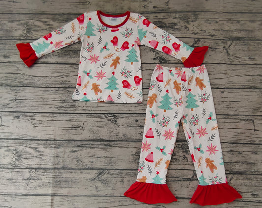 Baby Girls Christmas Tree Ruffle Pajamas Clothes Sets