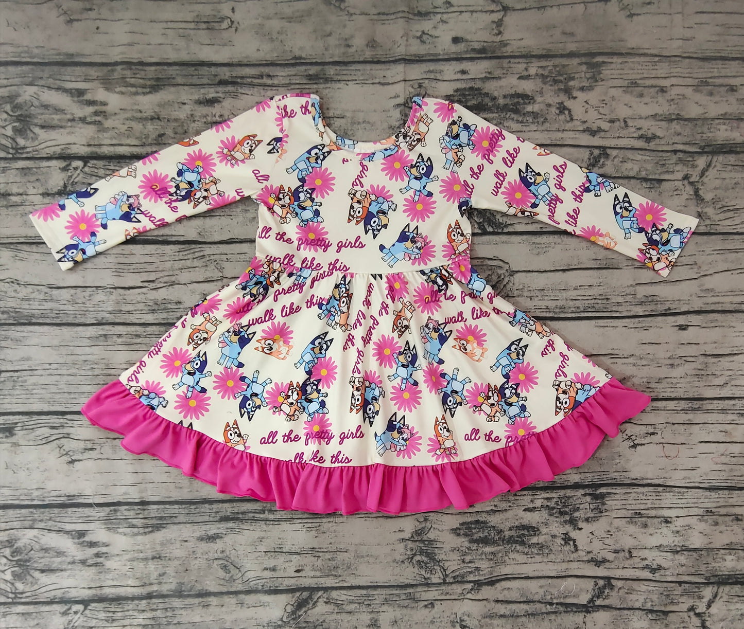 Baby Girls Dogs Flowers Ruffle Knee Length Dresses