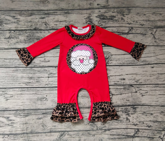 Baby Girls Christmas Santa Leopard Long Sleeve Rompers