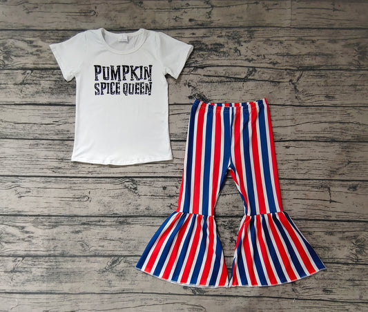 Baby Girls Pumpkin Tee Shirt Stripes Bell Bottom Pants Clothes Sets