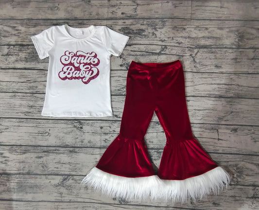 Baby Girls Christmas Santa Baby Velvet Fur Pants Clothes Sets