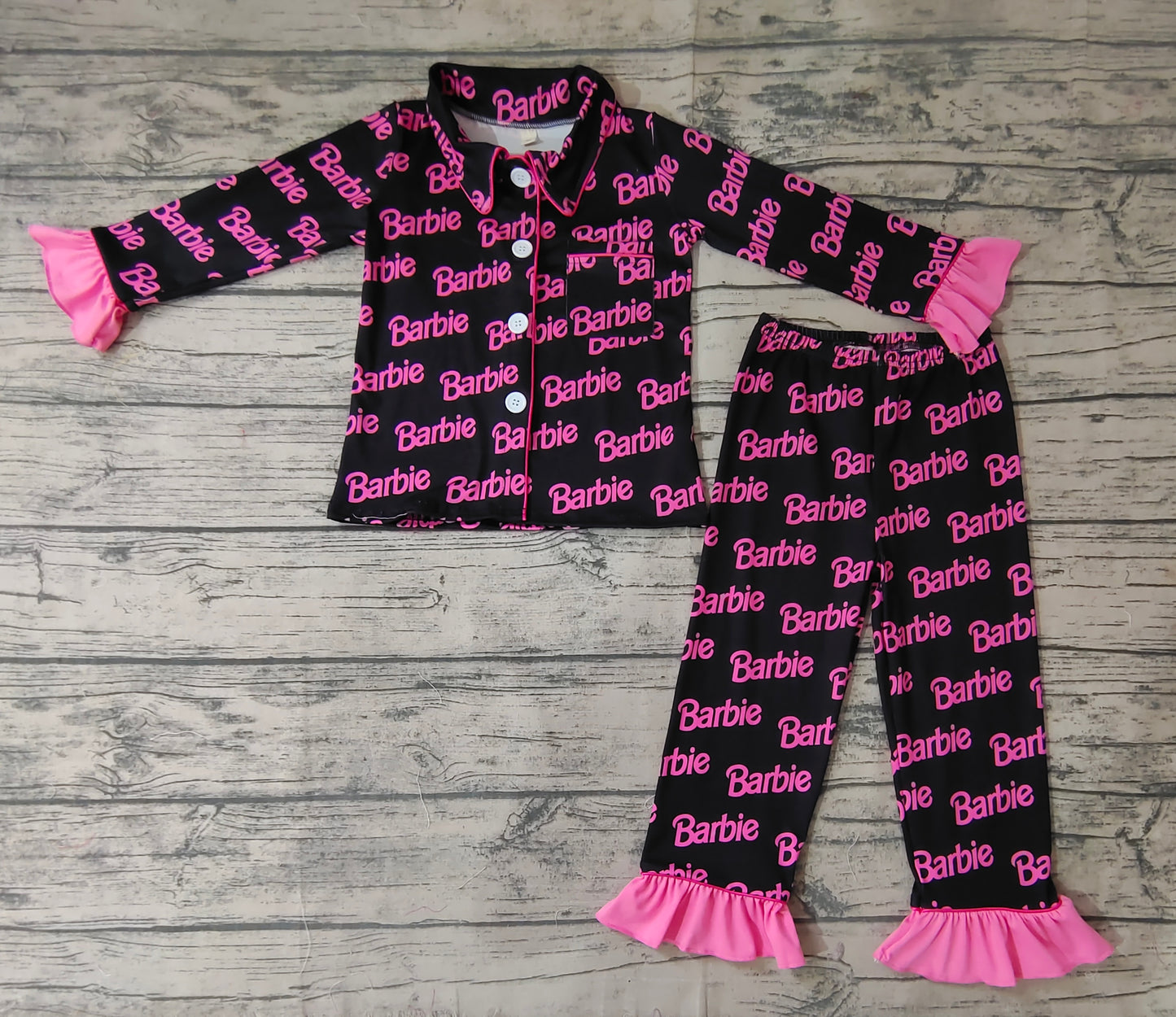 Baby Girls Doll Words Button Ups Ruffle Pants Pajamas Clothes Sets