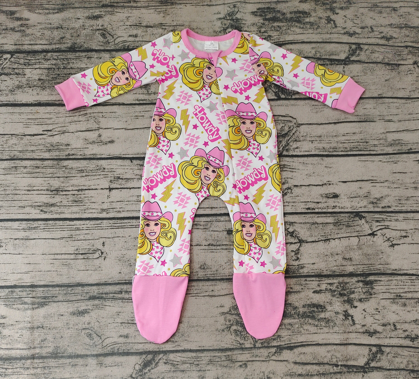 Baby Girls Howdy Sing Pink Zip Footie Fall Rompers