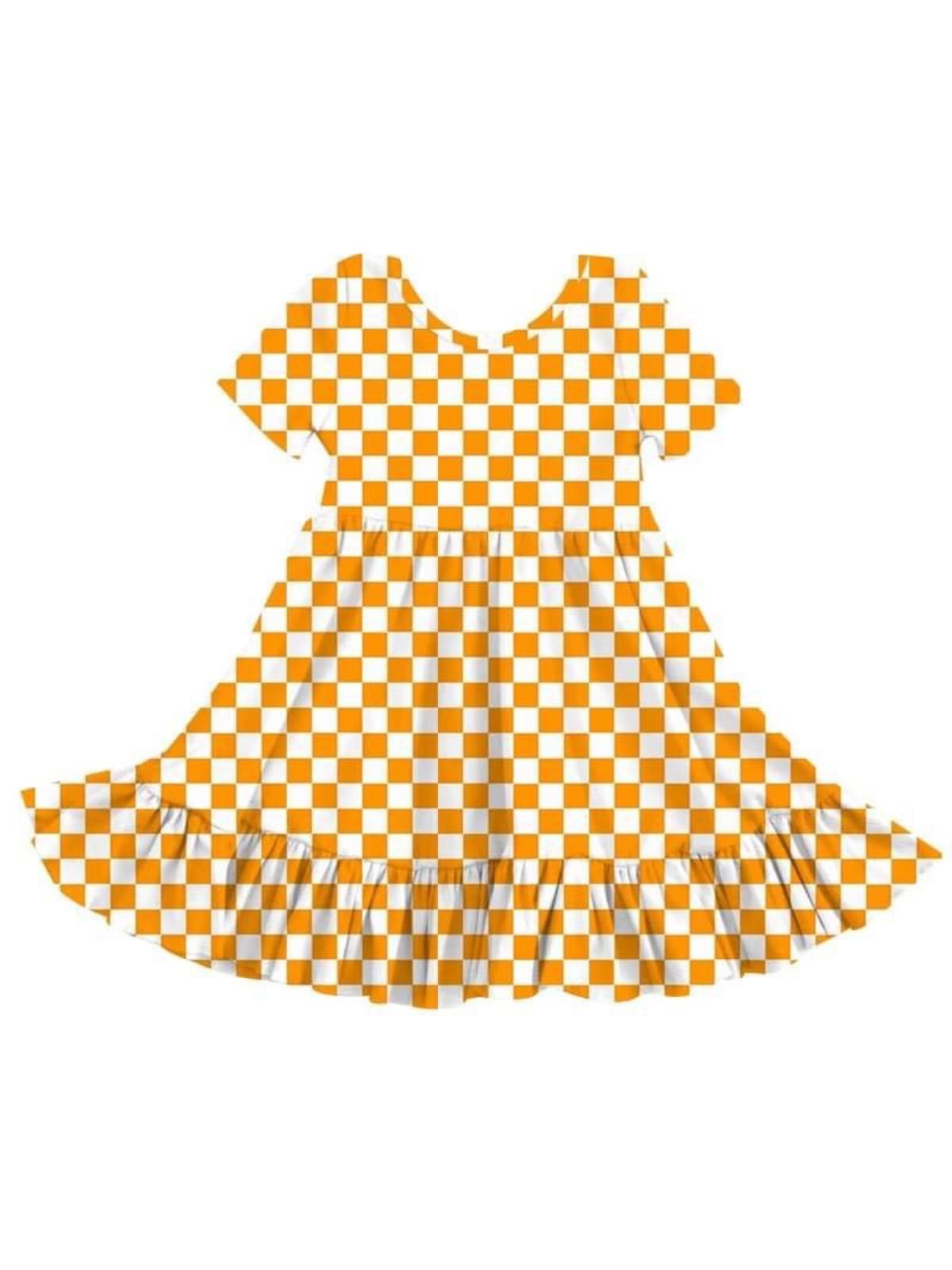 Baby Girls Orange Checkered Knee Length Dresses preorder(moq 5)