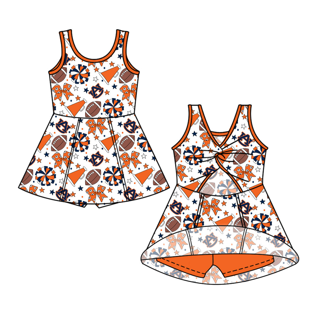Preorder (moq 5)Baby Girls Sleeveless Bows Stars Footballs Team Shorts Knee Length Dress