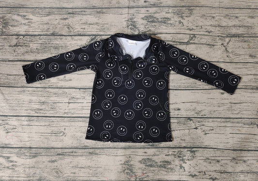 Baby Boys Black Smile Long Sleeve Zip Pullovers Tops