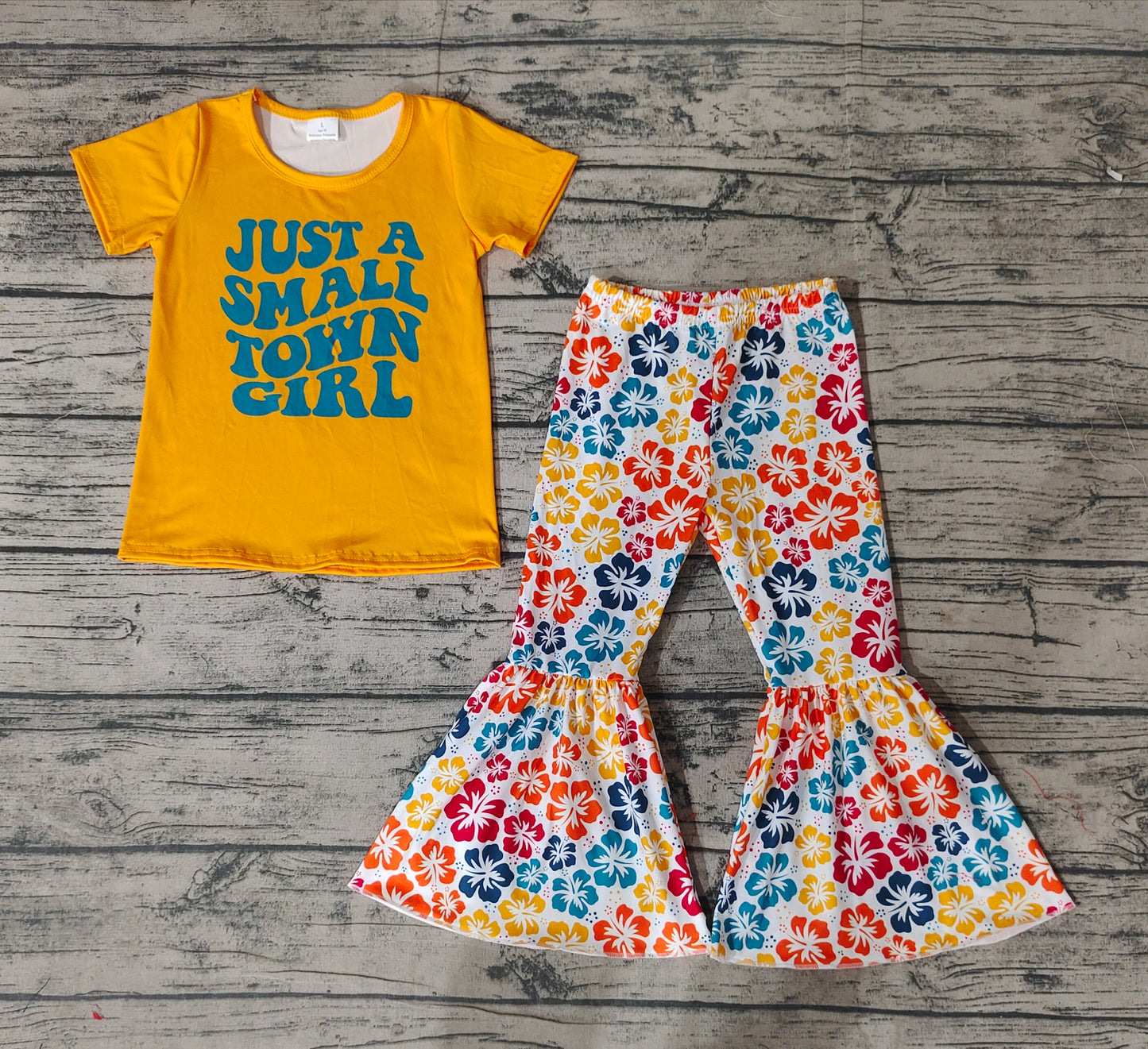 Baby Just A Small Town Girl Short Sleeve Top Flowers Bell Pants Clothing Sets