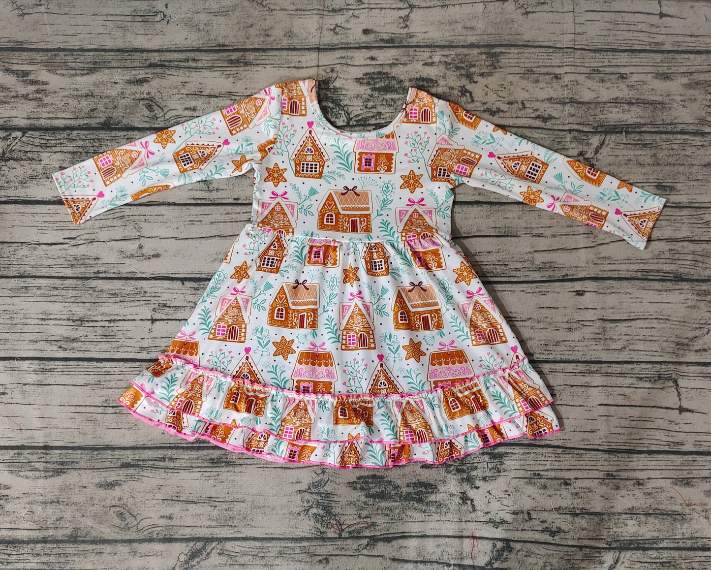 Baby Girls Christmas Gingerbread House Knee Length Dresses