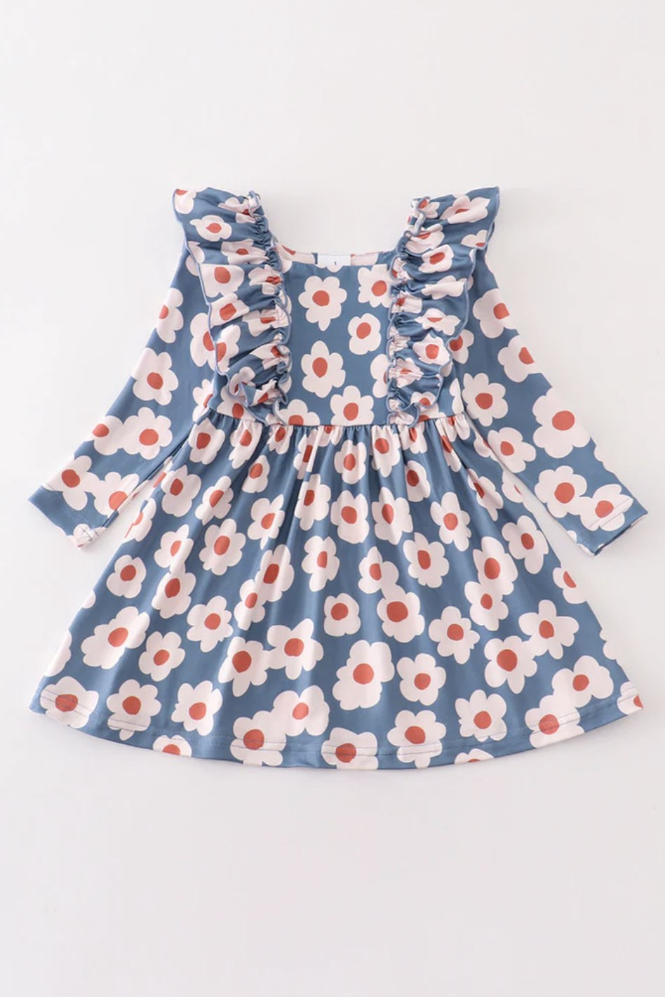 Baby Girls Blue Floral Flowers Long Sleeve Knee Length Dresses Preorder(moq 5)