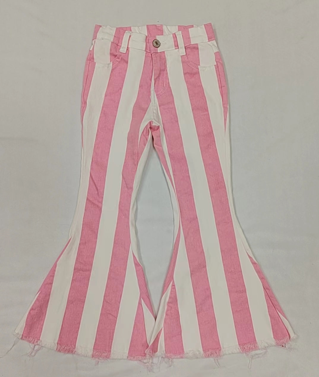 Baby Girls Pink Stripes Valentines Bell Denim Pants Jeans