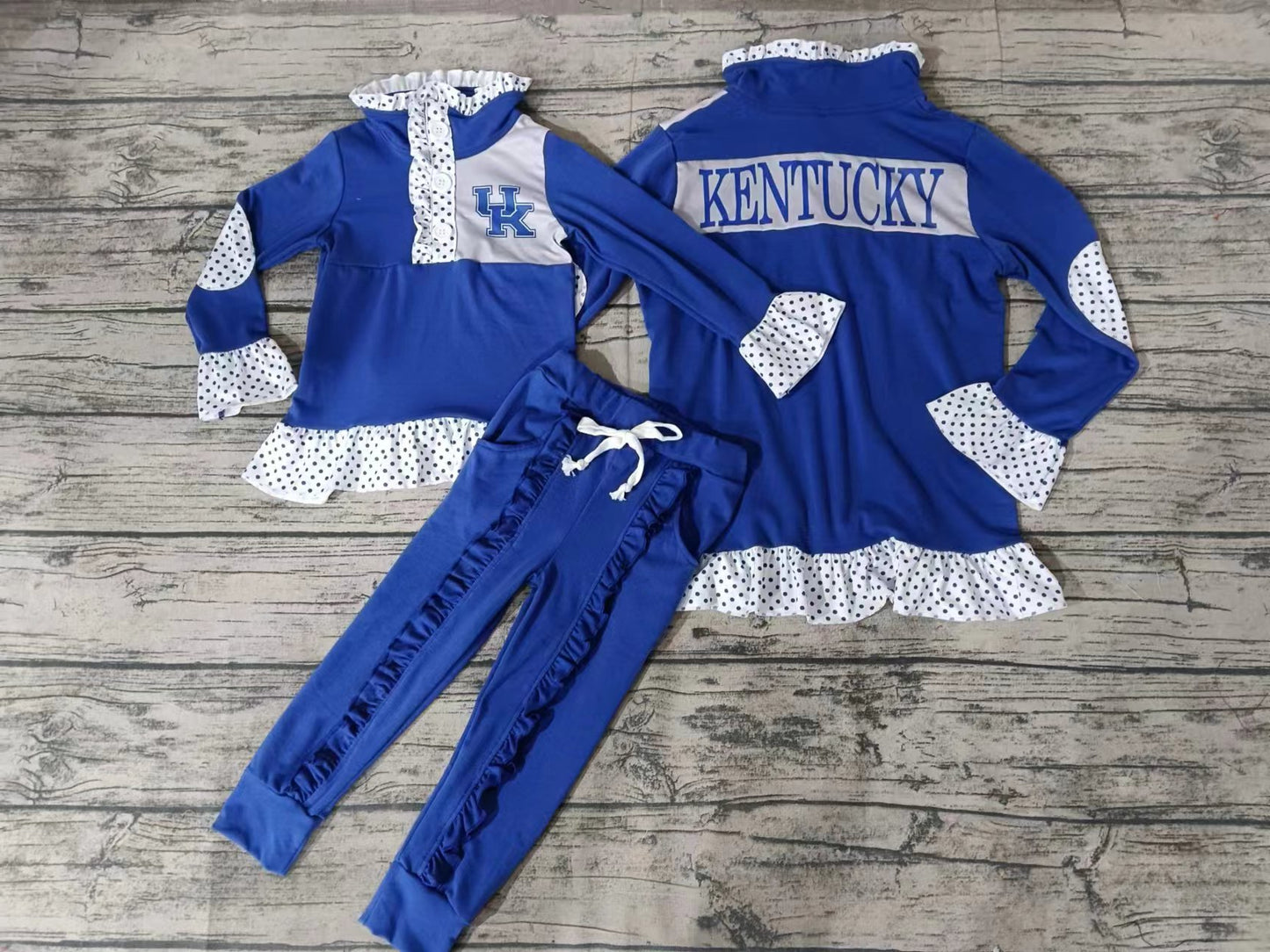 Baby Girls Long Sleeve Team Blue UK Buttons Pullover Shirt Tops Pants Clothes Sets preorder(moq 5)