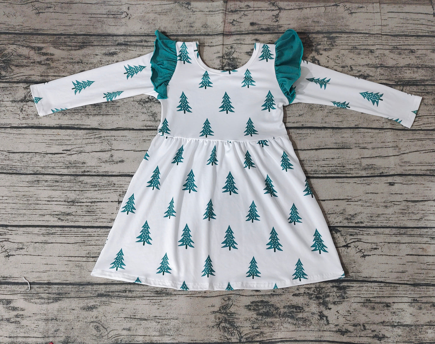 Baby Girls Christmas Green Tree Long Sleeve Dresses