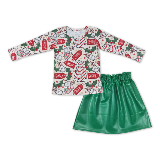 Baby Girls Christmas Tree Cake Tee Shirts Green Skirt Clothes Sets