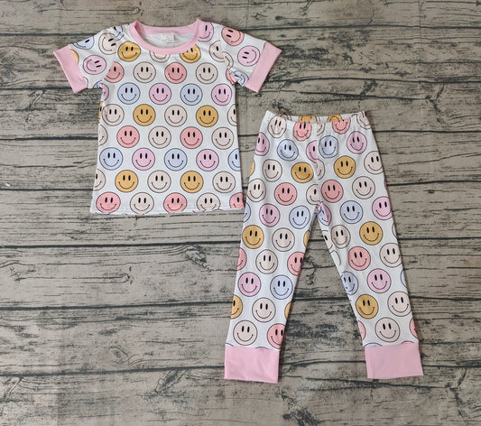 Baby Girls Pink Smile Short Sleeve Shirt Pants Pajamas Clothes Sets