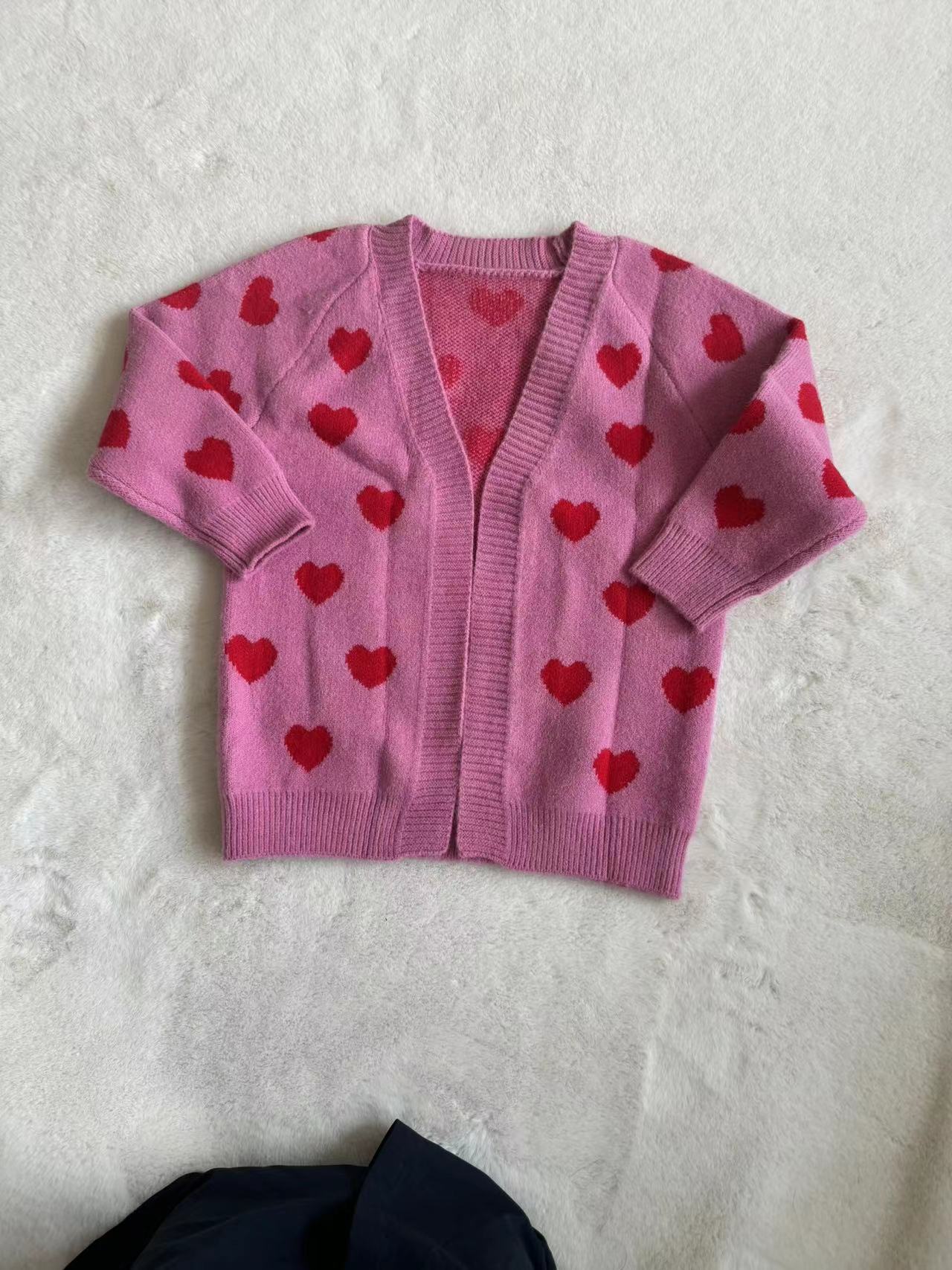 Baby Girls Valentines Hearts Pink Long Sleeve Sweaters