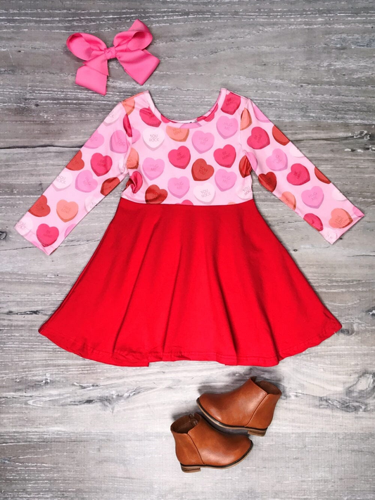 Baby Girls Valentines Hearts Top Red Knee Length Dresses preorder(moq 5)