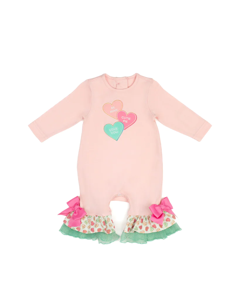 Baby Girls Valentines Hearts Pink Long Sleeve Rompers preorder(moq 5)