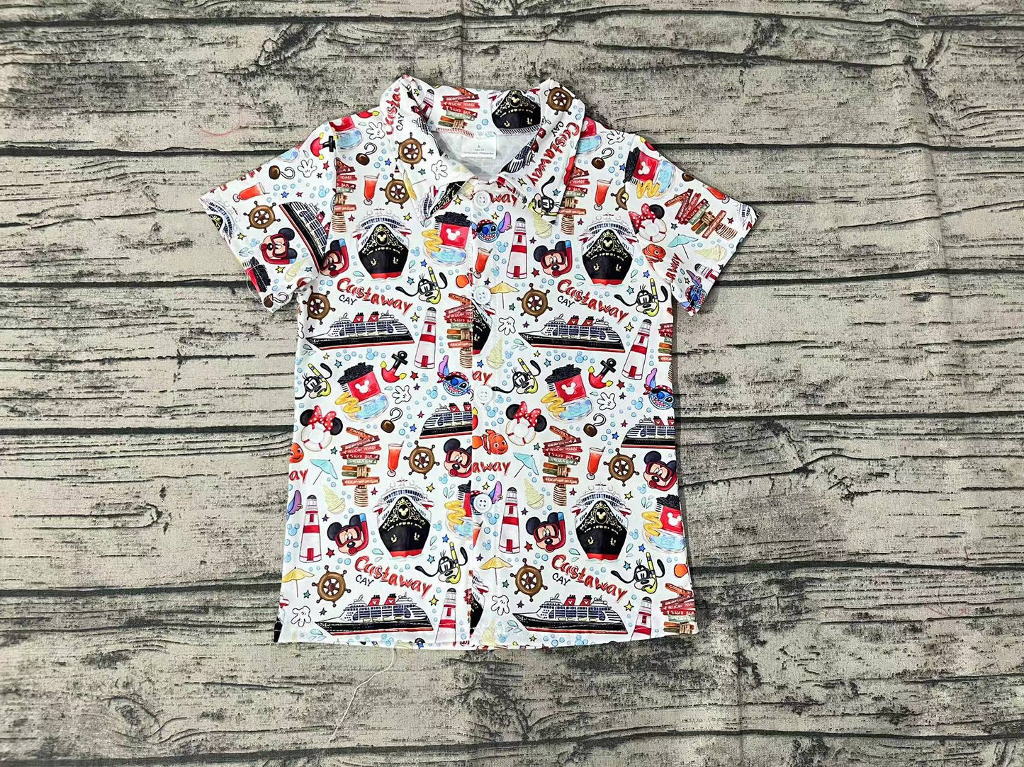 Baby Boys Summer Sea Ships Fishes Buttons Short Sleeve Tee Shirts